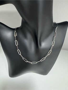 Silver Link Chain Necklace - Women's Modern Paperclip Style